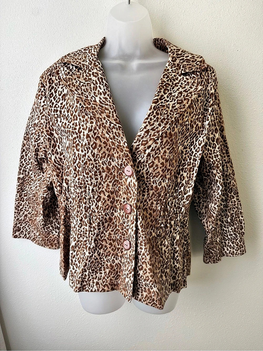 Joan Rivers Leopard Print Jacket XL Brown Tan Animal Print Cinched Waist